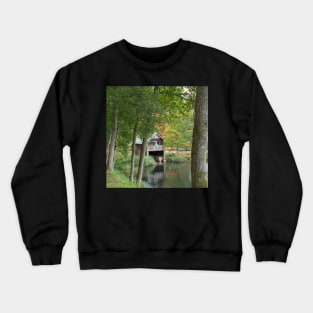 Boat House in autumn foilage at Winkworth Arboretum Crewneck Sweatshirt